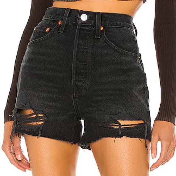 RE/DONE 50s Cutoffs Denim Shorts Distressed Black Size 27 - Picture 1 of 5